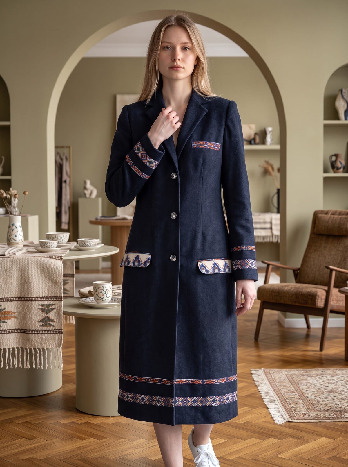 Lamayi Women Coat | Black Formal Embroidered Coat  1