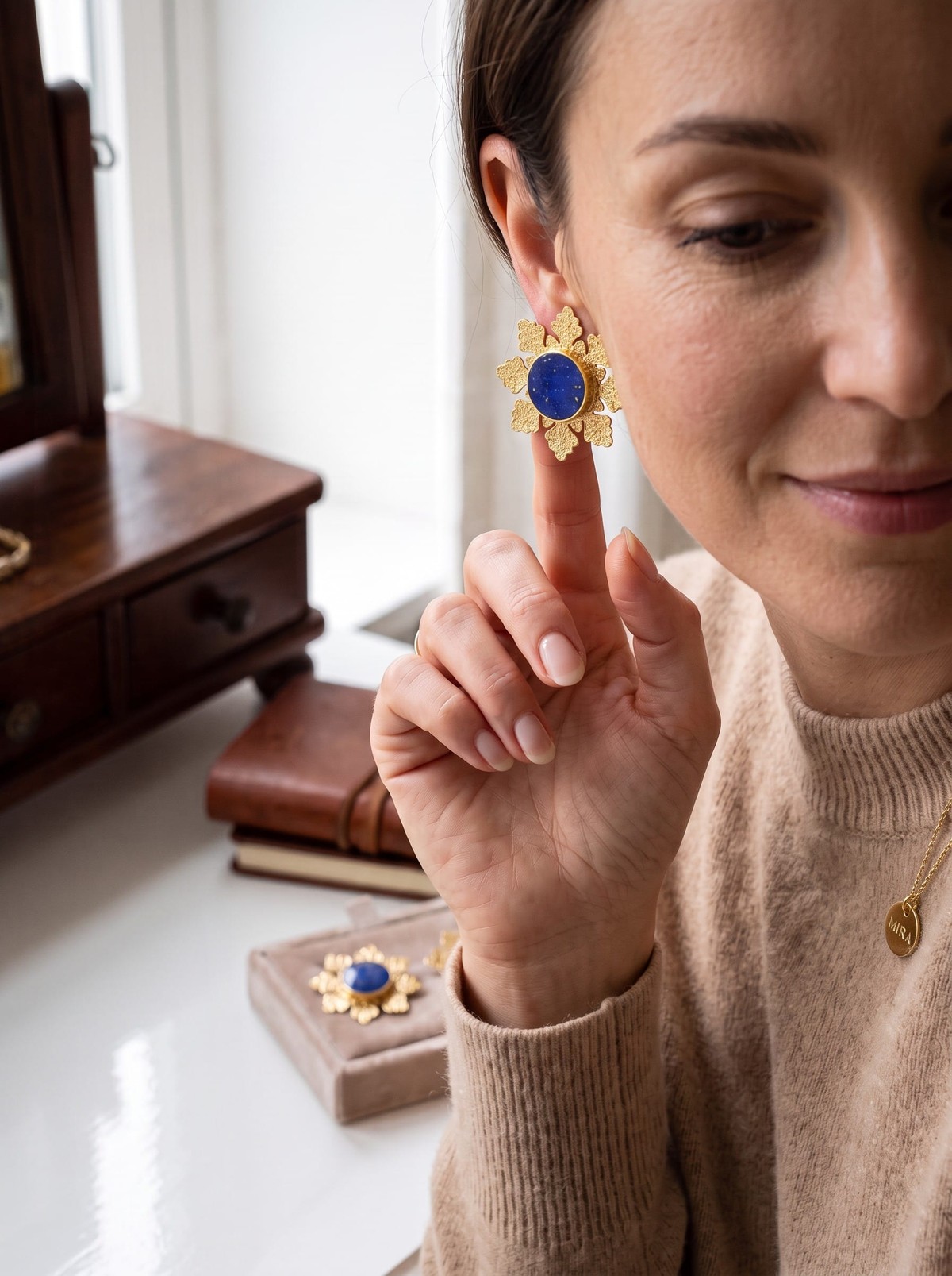 Lapis Gold Plated Stud Earrings 2