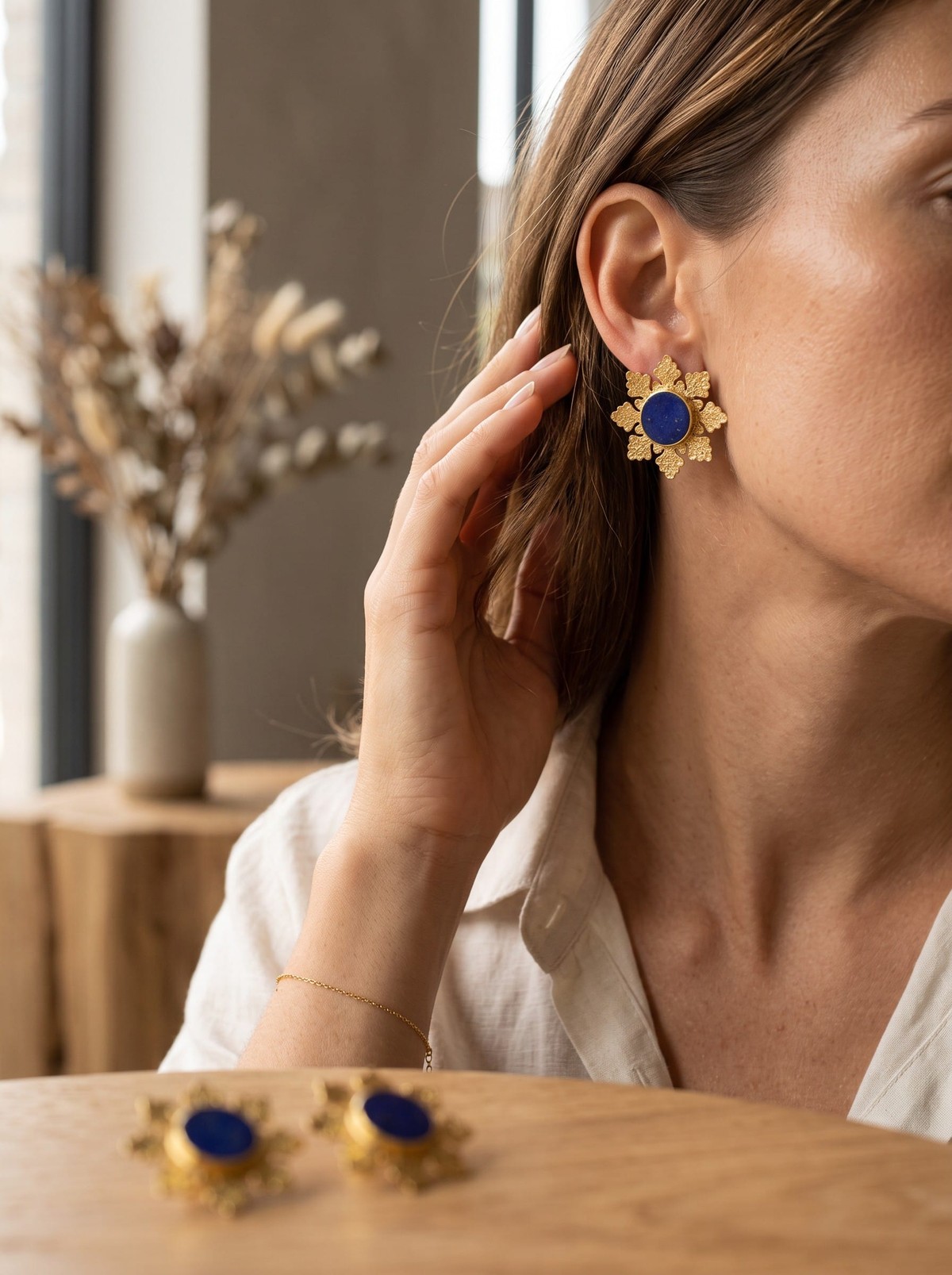 Lapis Gold Plated Stud Earrings 6