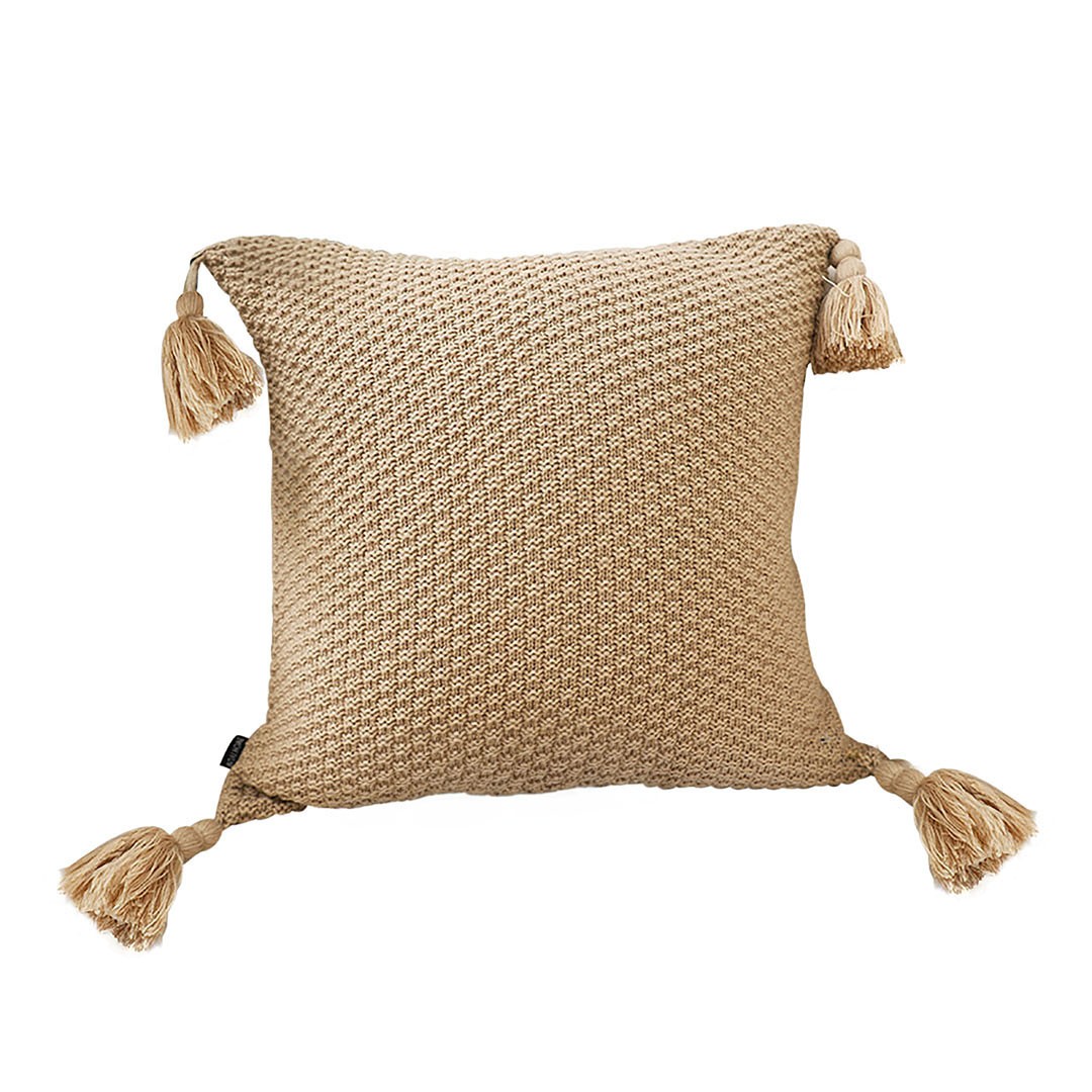 SOGA 50CM Light Brown Pillow with Tassel Accents, Rizzy Transitional Cover Throw Pillow 1