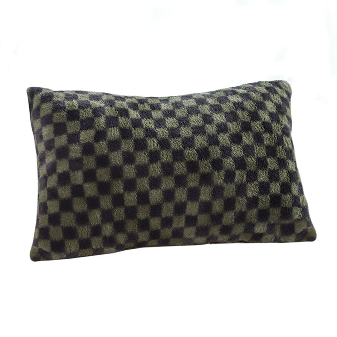 SOGA 30cm Urban Light Luxury Dark Green Checkered Lumbar Throw Pillow 1