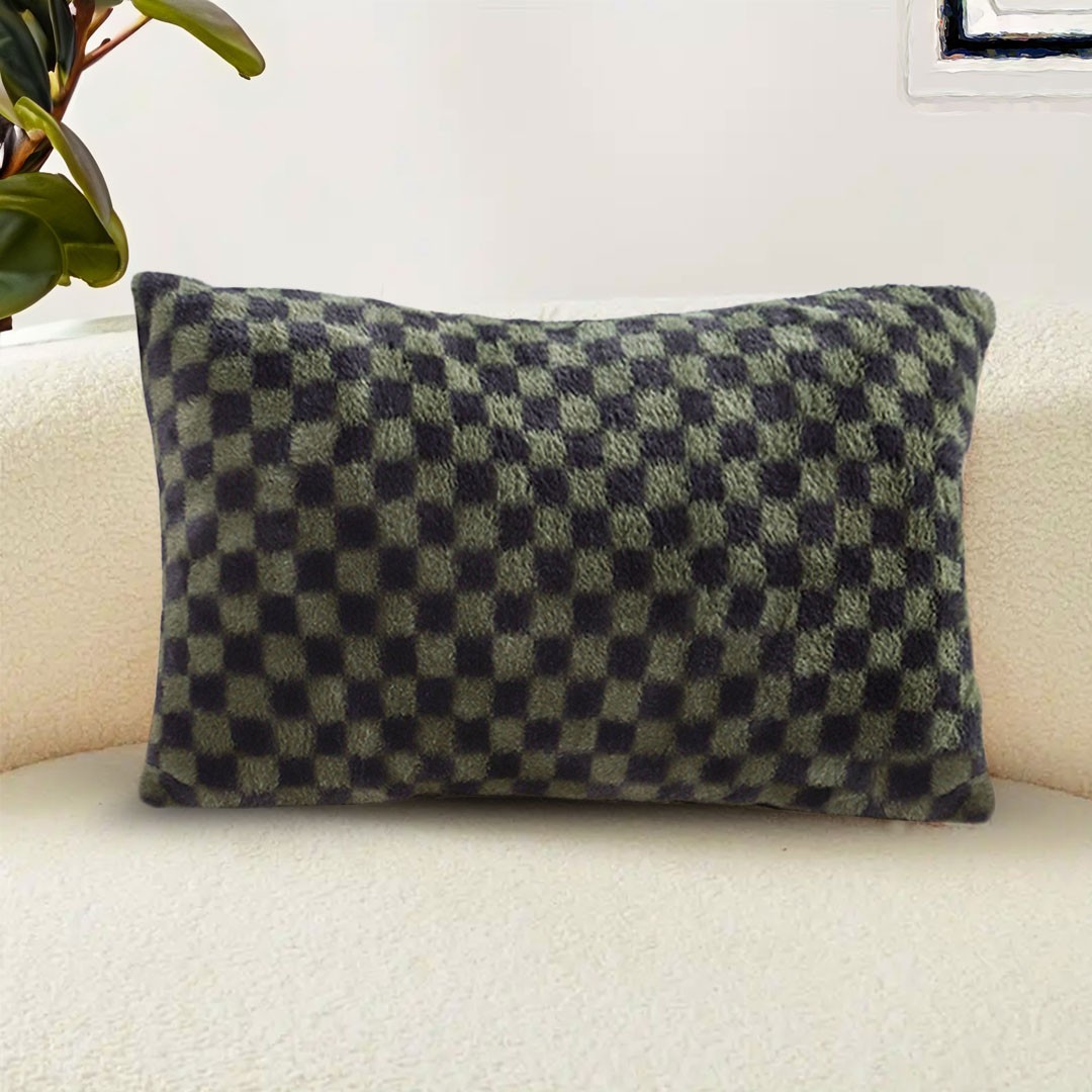 SOGA 30cm Urban Light Luxury Dark Green Checkered Lumbar Throw Pillow 2