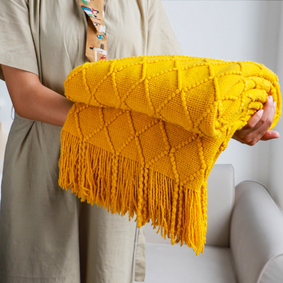 SOGA Yellow Diamond Pattern Blanket 2