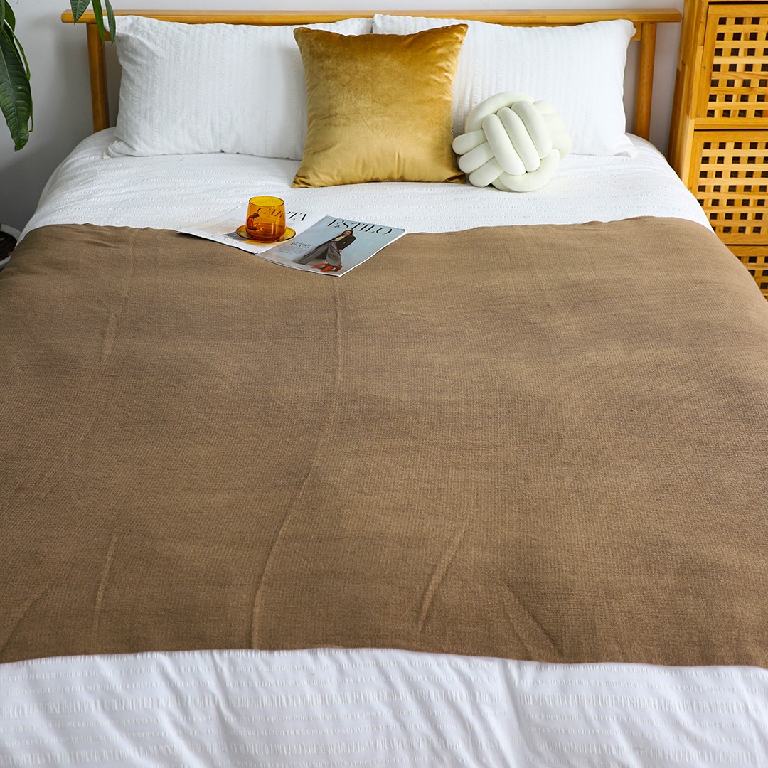 SOGA Coffee Acrylic Knit Throw Blanket 2