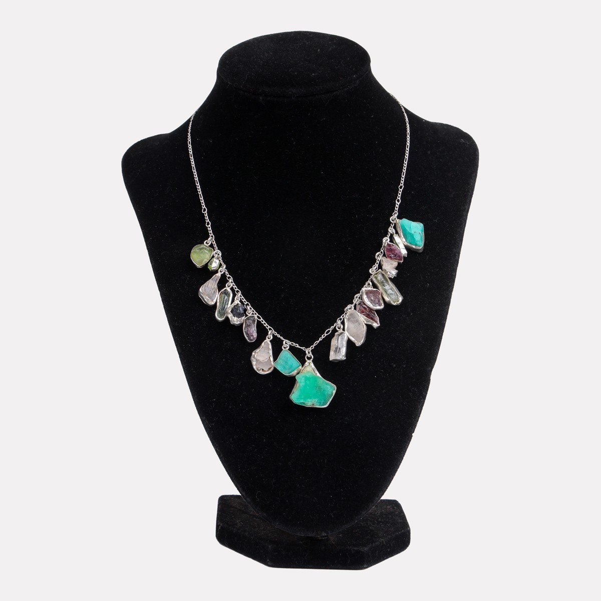 Multi Stone Charm Necklace | Silver 925 Choker Necklace  1