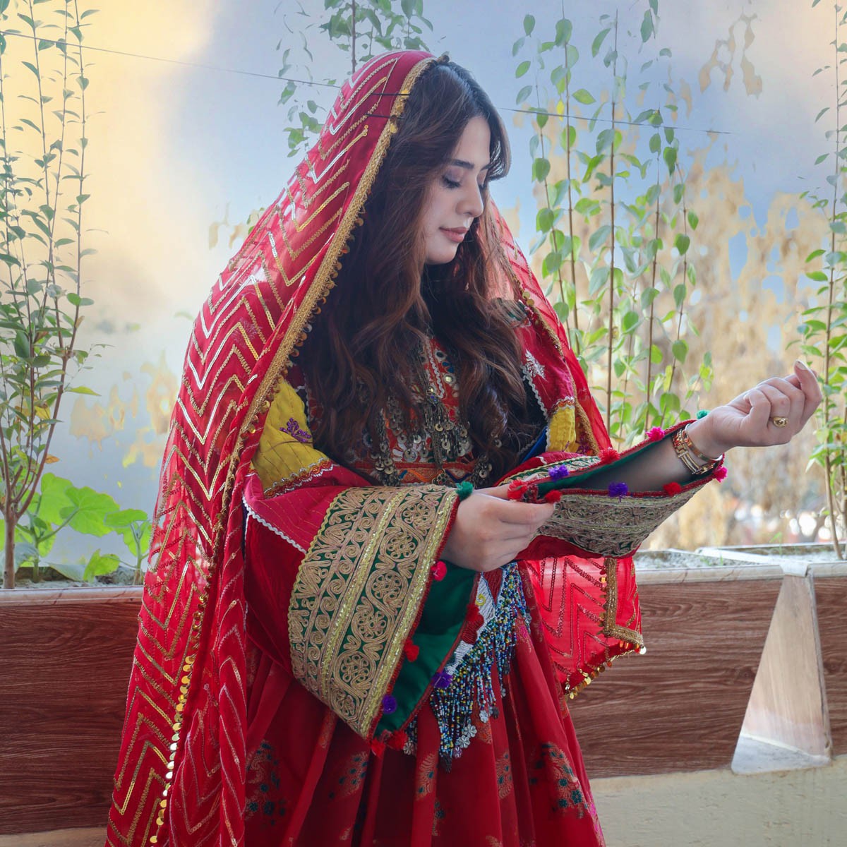 Afghan Embroidered Dress, red color 6