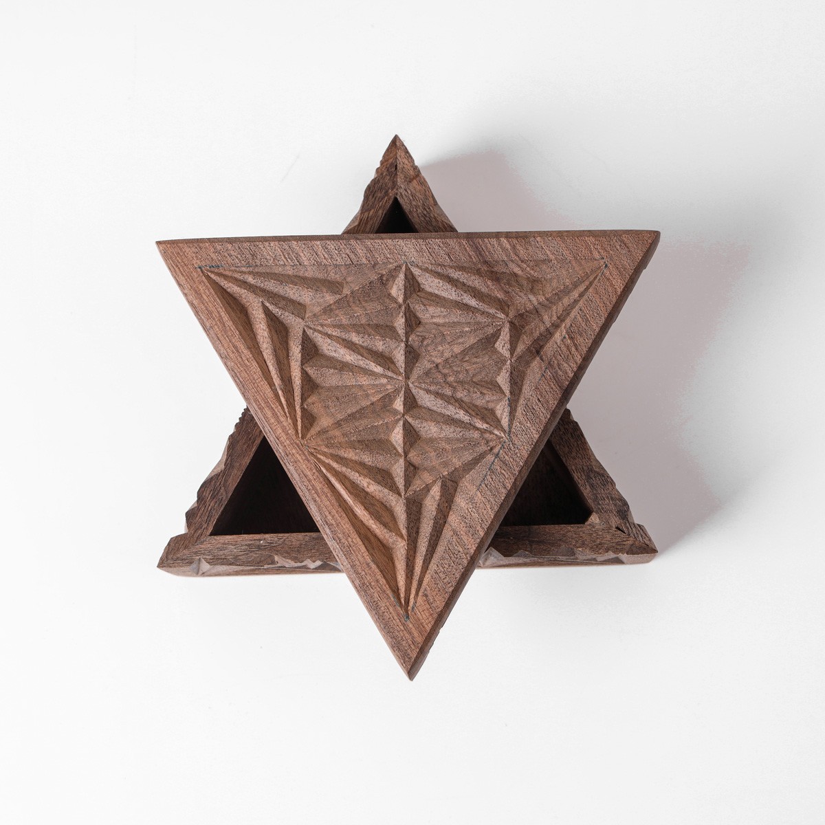 Pyramid jewelry box With Fine Carvings | walnut Wood Jewelry Box 10