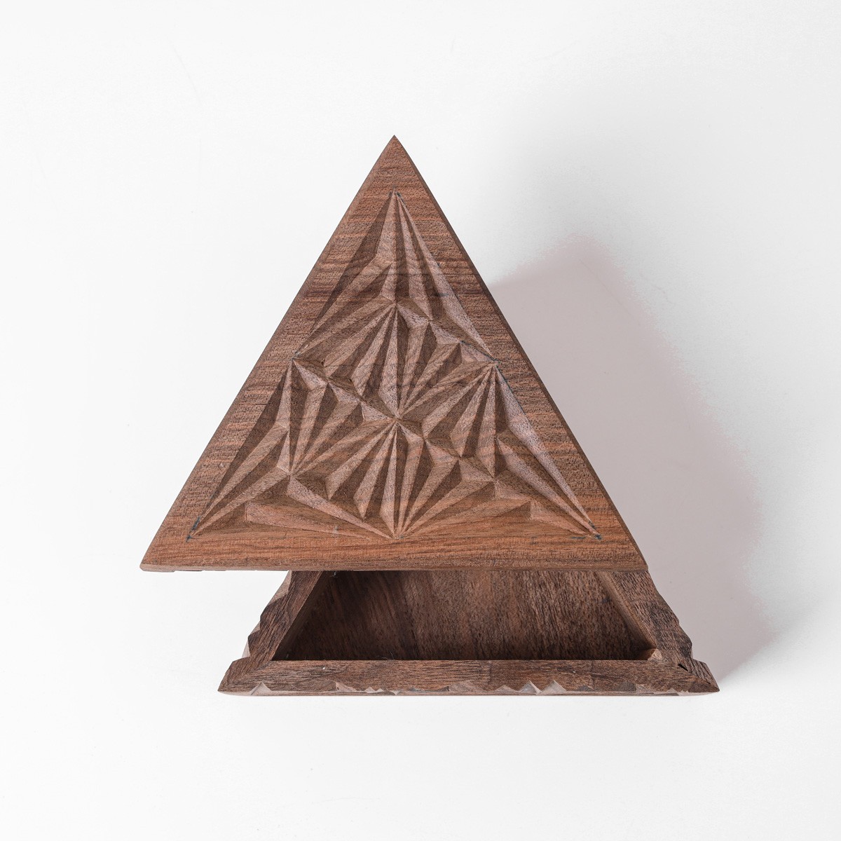 Pyramid jewelry box With Fine Carvings | walnut Wood Jewelry Box 11