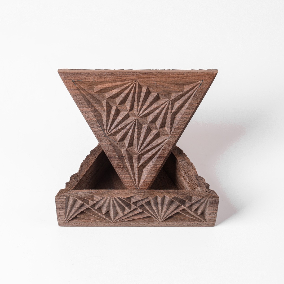 Pyramid jewelry box With Fine Carvings | walnut Wood Jewelry Box 12
