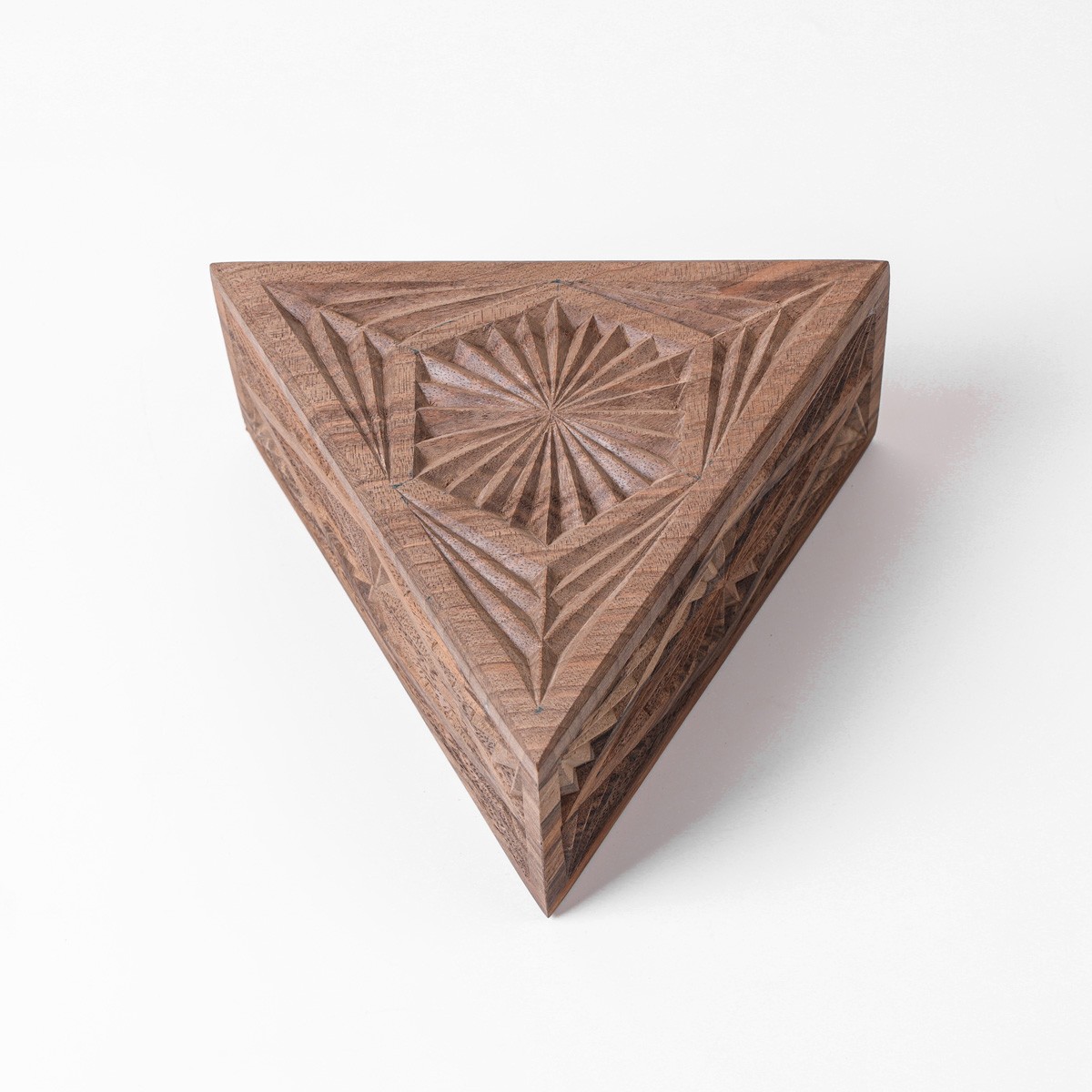 Three cornered jewelry boz With Fine Carvings | walnut Wood Jewelry Box 1