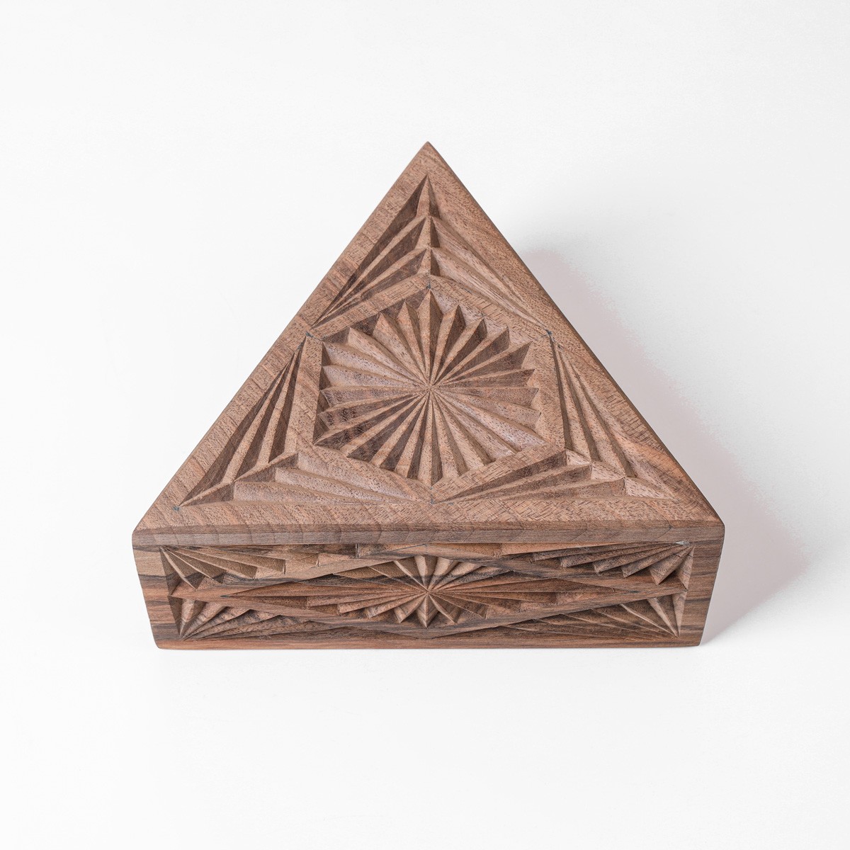 Three cornered jewelry boz With Fine Carvings | walnut Wood Jewelry Box 2