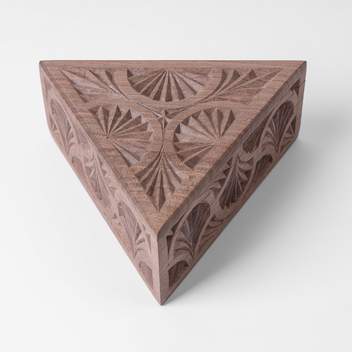 Three cornered jewelry boz With Fine Carvings | walnut Wood Jewelry Box 1