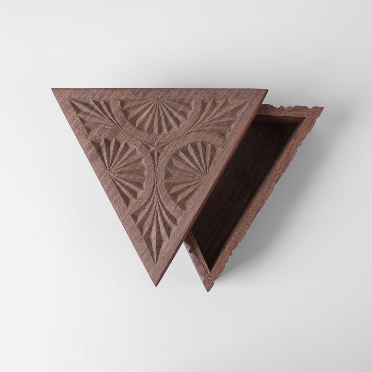Three cornered jewelry boz With Fine Carvings | walnut Wood Jewelry Box 4