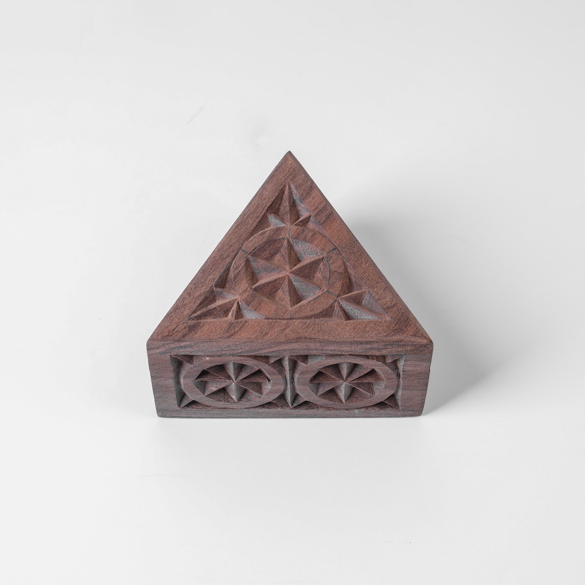Three cornered jewelry boz With Fine Carvings | walnut Wood Jewelry Box 1