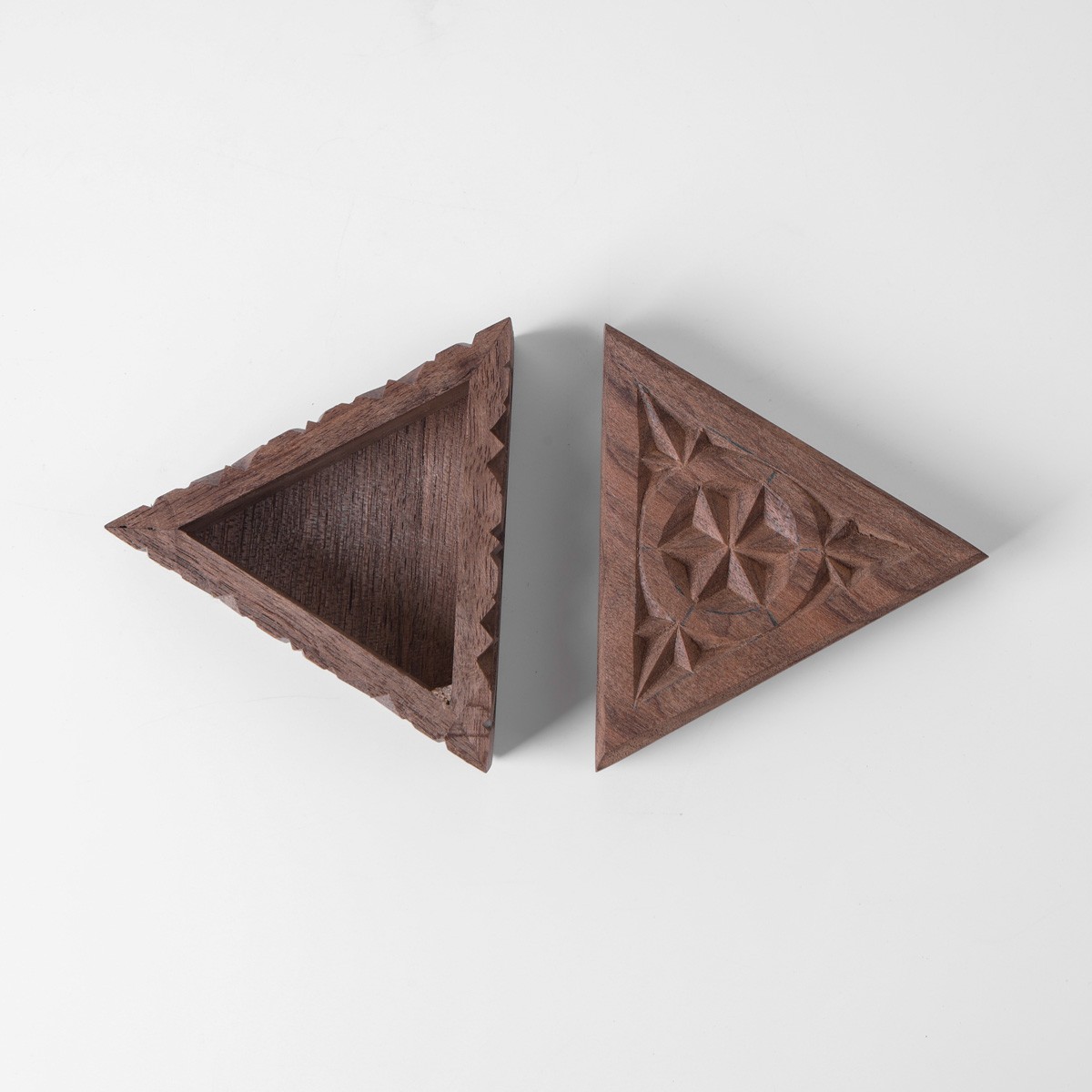 Three cornered jewelry boz With Fine Carvings | walnut Wood Jewelry Box 4