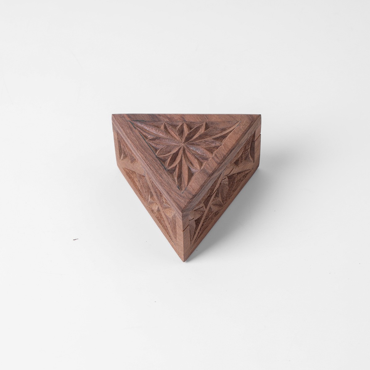 Three cornered jewelry boz With Fine Carvings | walnut Wood Jewelry Box 1