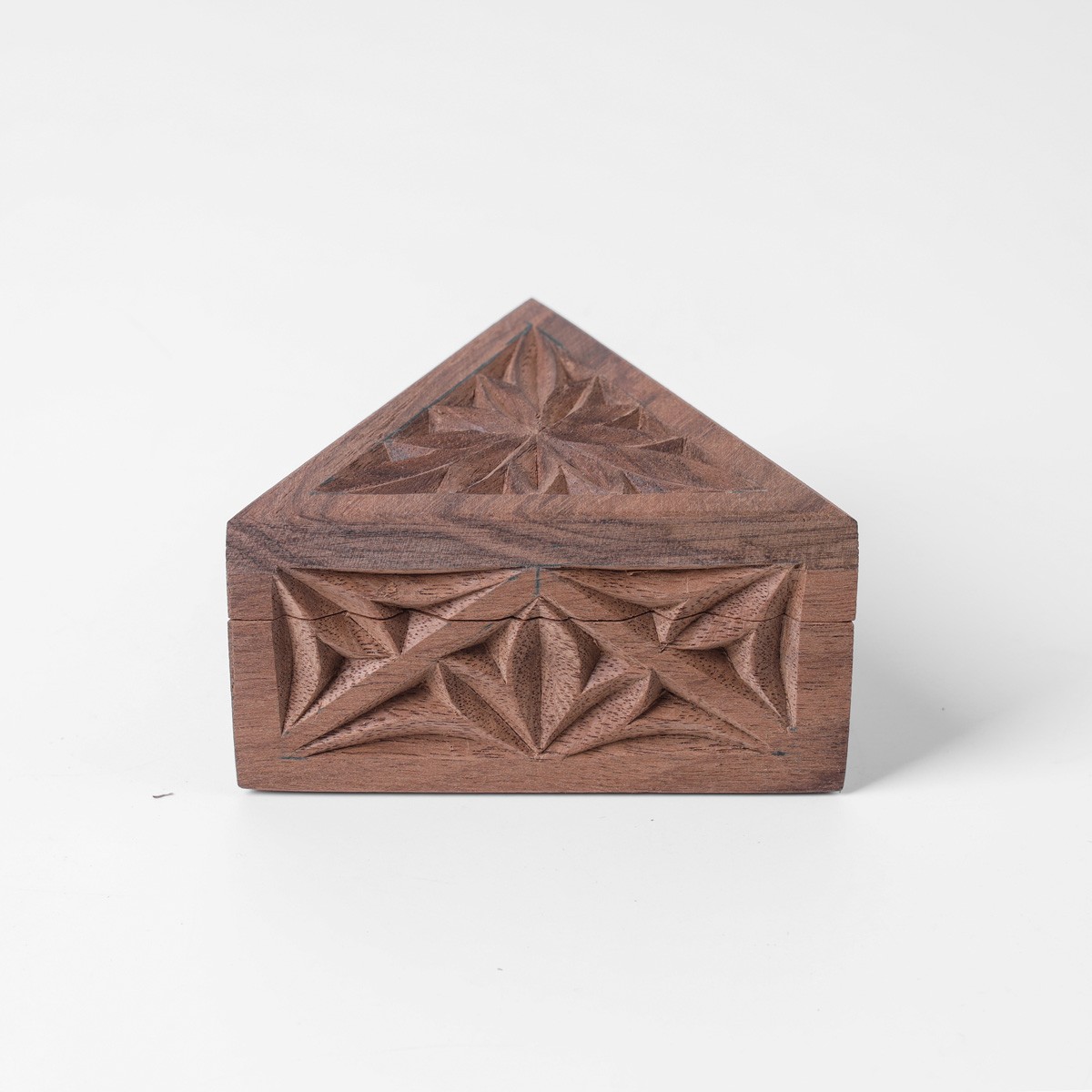 Three cornered jewelry boz With Fine Carvings | walnut Wood Jewelry Box 2