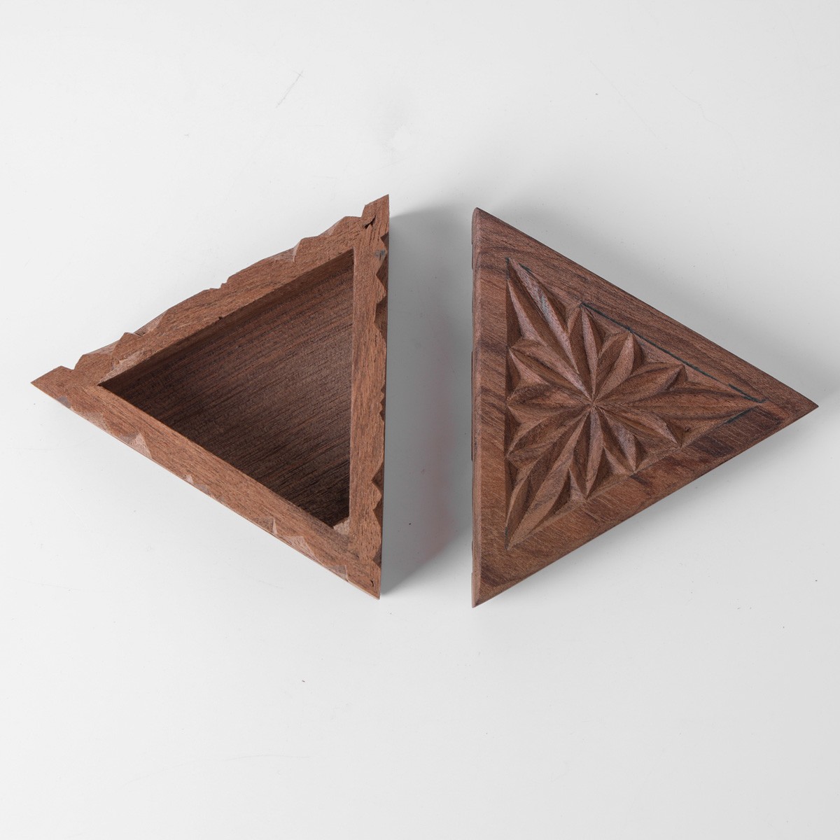 Three cornered jewelry boz With Fine Carvings | walnut Wood Jewelry Box 3