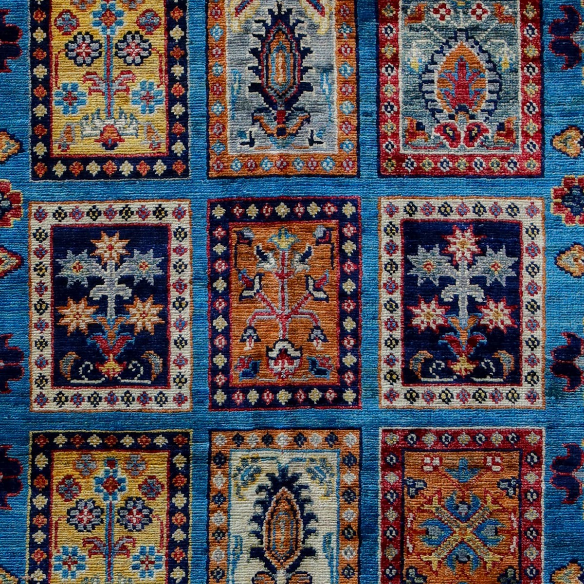 Afghan Handmade Blue Wool Carpet with Mirror Pattern – Authentic 40x40 Knot Quality 3