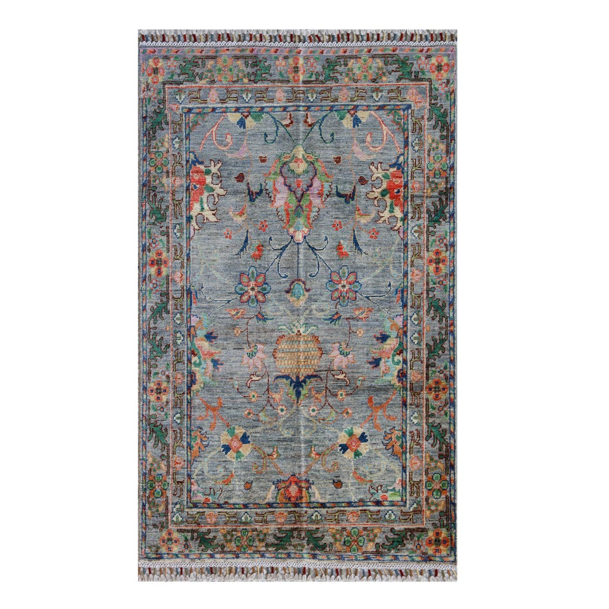 Afghan Handmade Wool Carpet in Soft Steel Color – Sultan Pattern 4