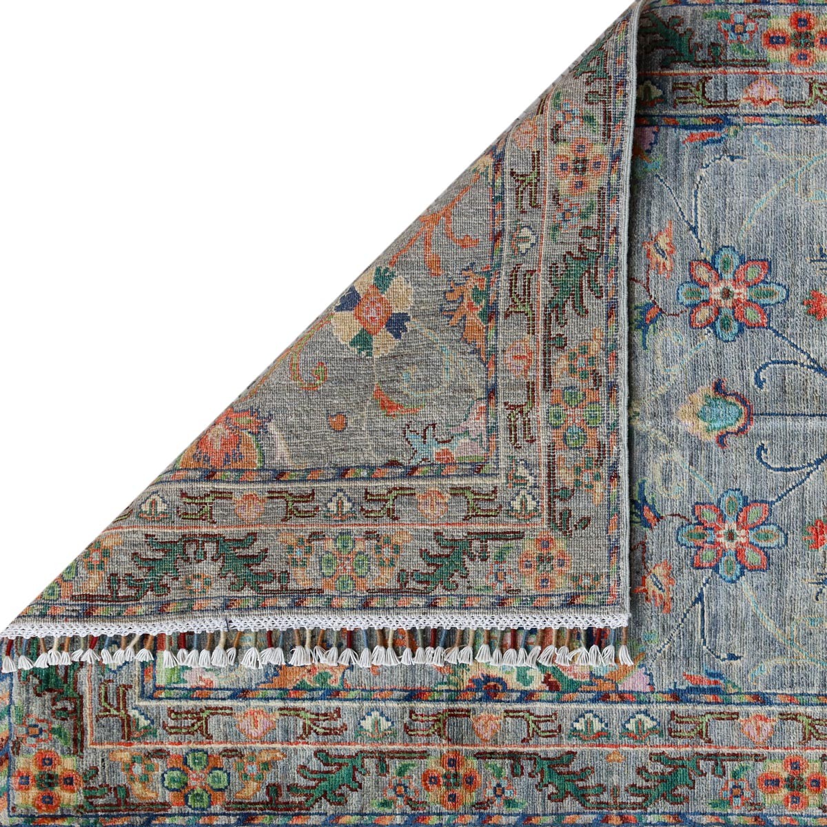 Afghan Handmade Wool Carpet in Soft Steel Color – Sultan Pattern 2