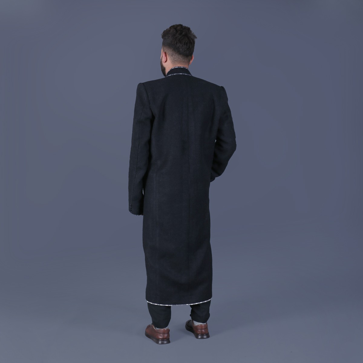 Black Nuristani Men's Long Coat | Woolen Winter Wear Coat 2