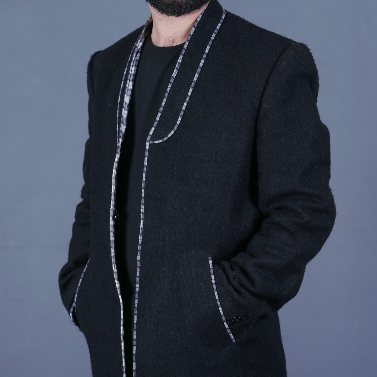 Black Nuristani Men's Long Coat | Woolen Winter Wear Coat 3