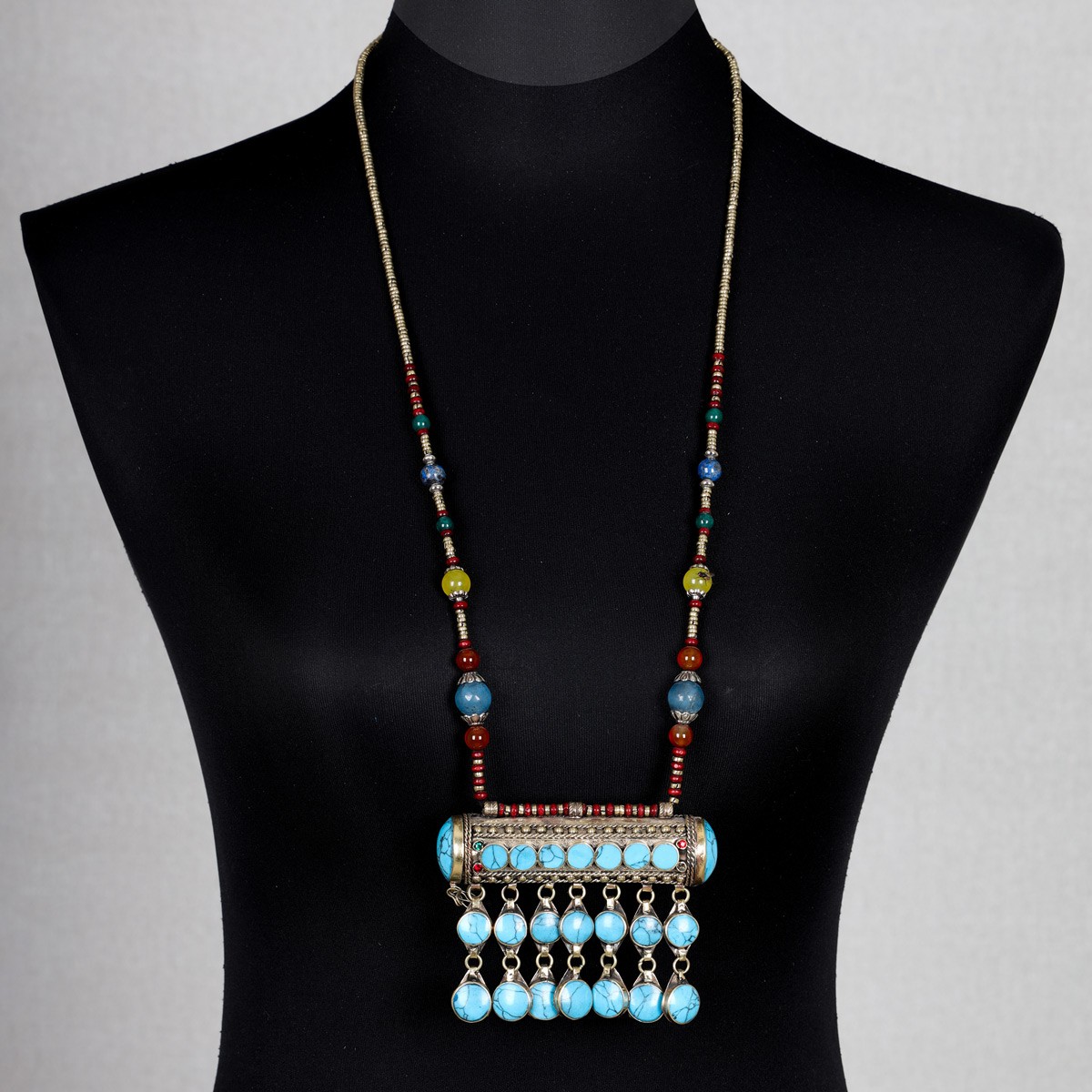 Blue Turquoise Stone Lariat Pendant with bracelet and earrings 1