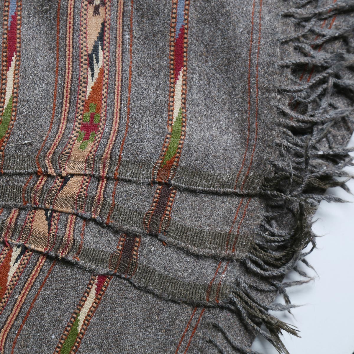 Dark Gray Nuristani Wool Patu | Casual Wear Shawl with Striped Borders 4