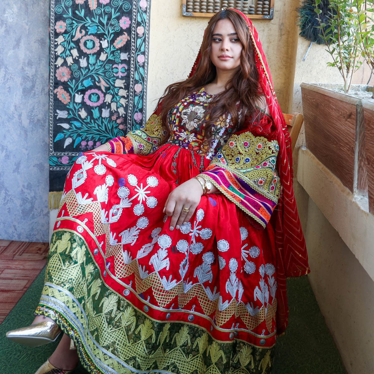 Elegant Red Afghan Dress Attire 1