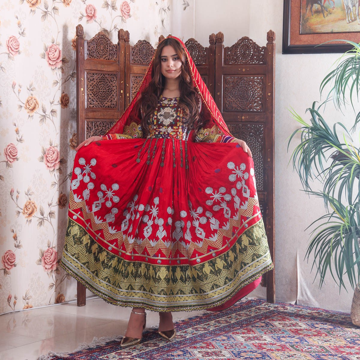 Elegant Red Afghan Dress Attire 2