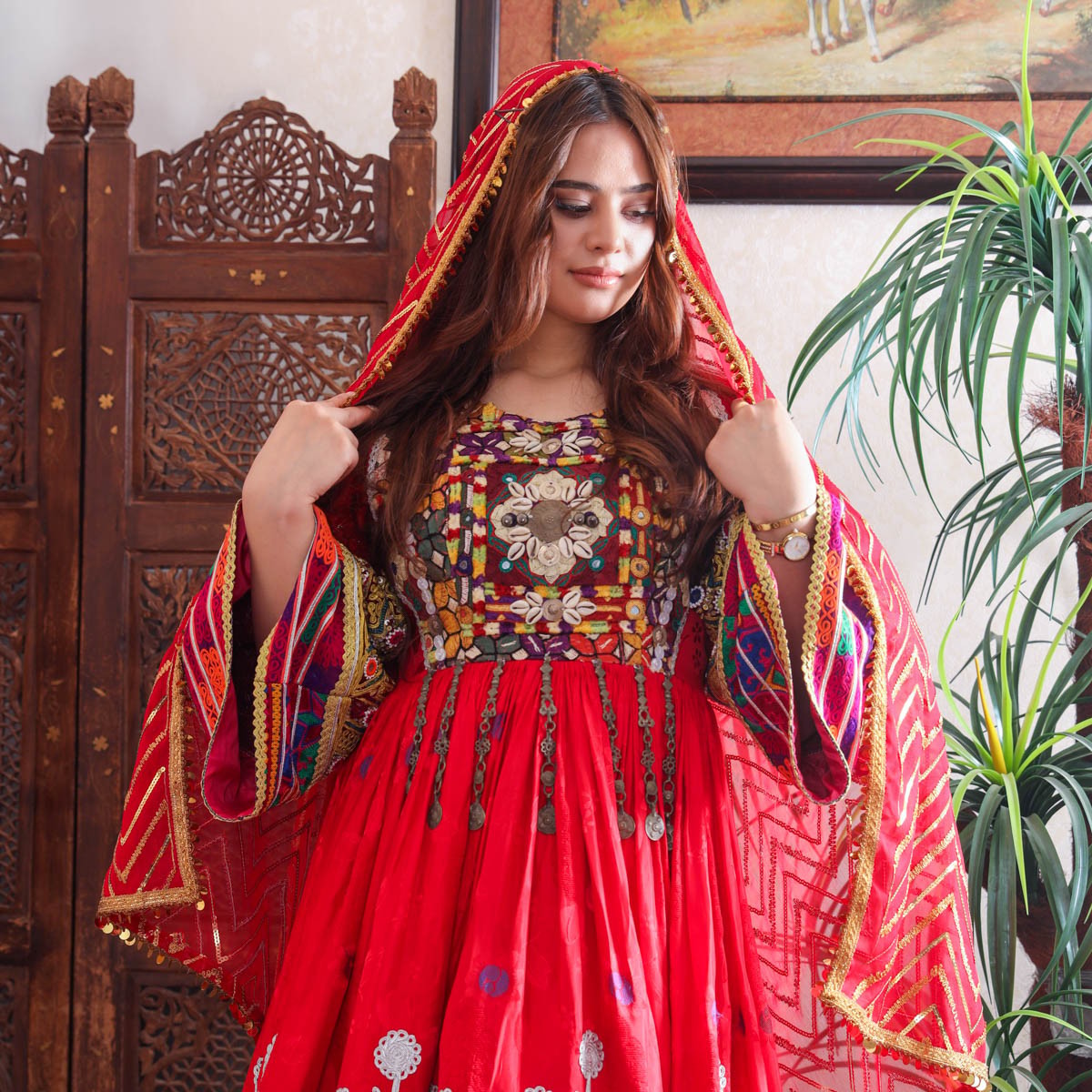 Elegant Red Afghan Dress Attire 3