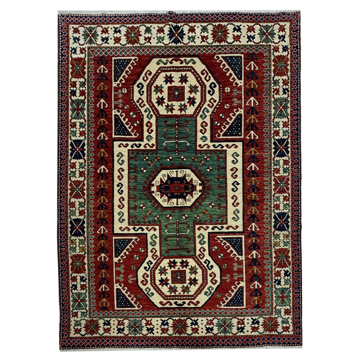 Traditional Afghan Tribal Carpet Reddish Green Hand-woven Afghani Carpet | Turkmen Weave Area Carpet 6.7 X 5 (ft) 4