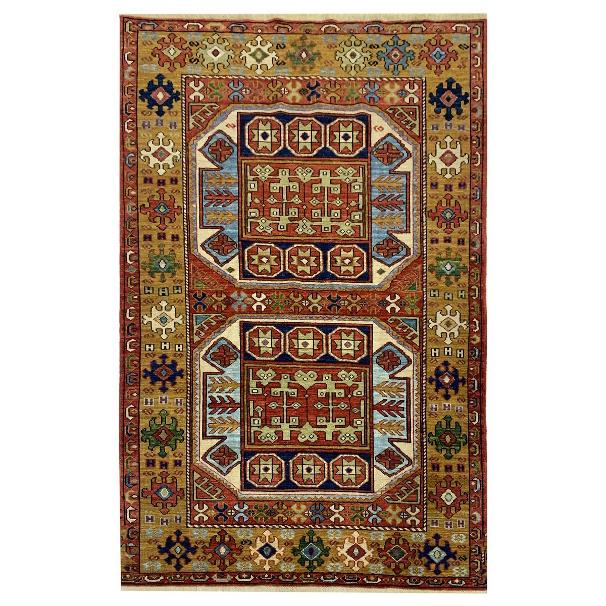 Yellowish Brown Kazak Hand-woven Afghan Carpet | Turkmen Weave Area Carpet 7.50 x 5 (ft) 1