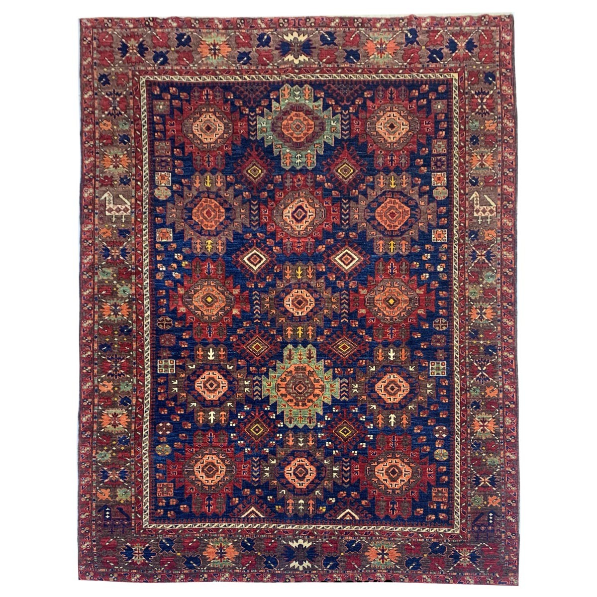 Reddish Navy Blue Hand-woven Afghan Carpet | Turkmen Weave Area Carpet 8.30 X 6.80 (ft) 1