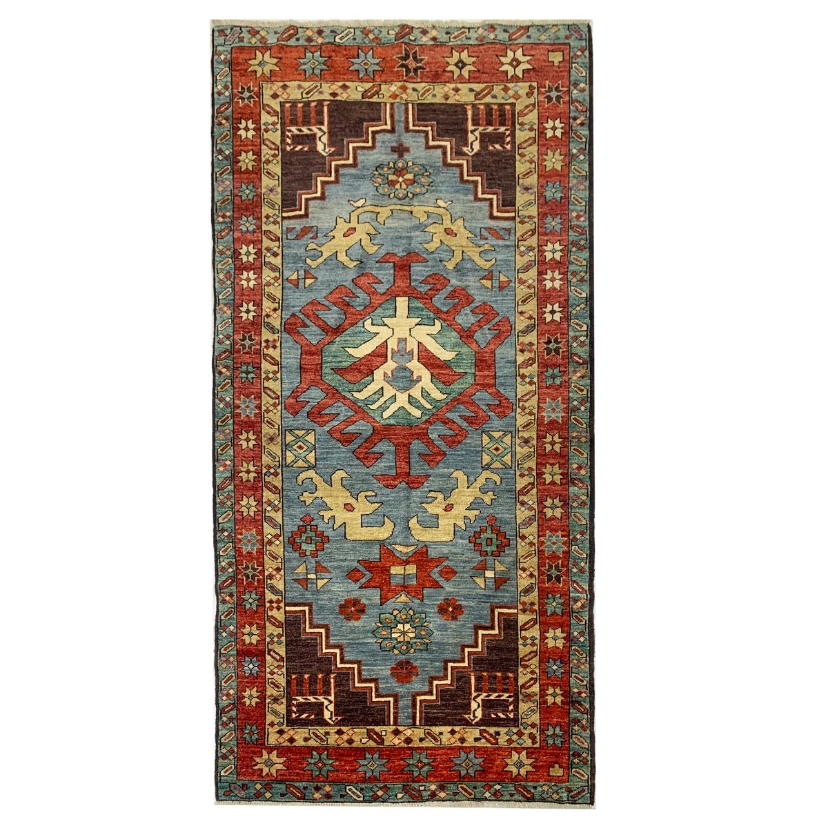Blue Kazak Hand-woven Afghan Carpet | Turkmen Weave Area Carpet 6.50 X 3.30 (ft) 1