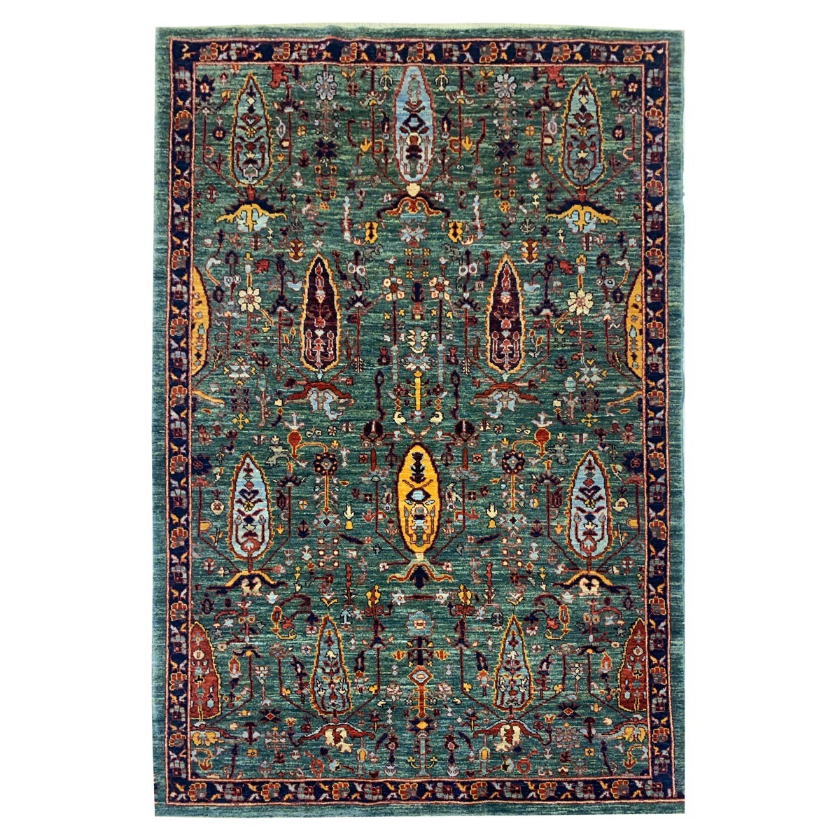 Light Green Floral Design Hand-woven Afghan Carpet | Turkmen Weave Area Carpet 5.50 x 3.80 (ft) 1