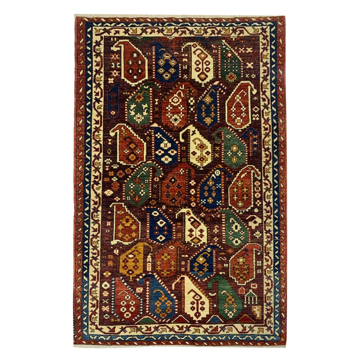 Maroon Almond Design Hand-woven Afghan Carpet | Turkmen Weave Area Carpet 6 x 4 (ft) 1