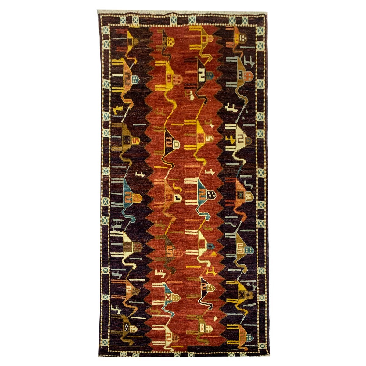 Maroon Camel Design Hand-woven Afghan Carpet | Turkmen Weave Area Carpet 7 X 3.80 (ft) 1