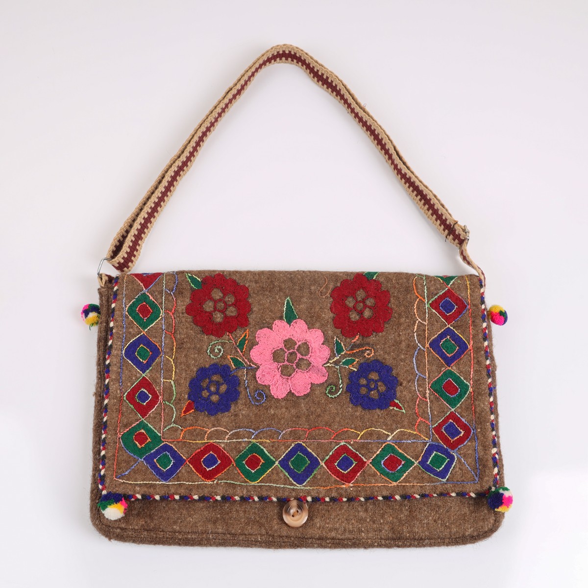 Brown Floral Embroidered Computer Bag | Woolen Handmade Bag 1