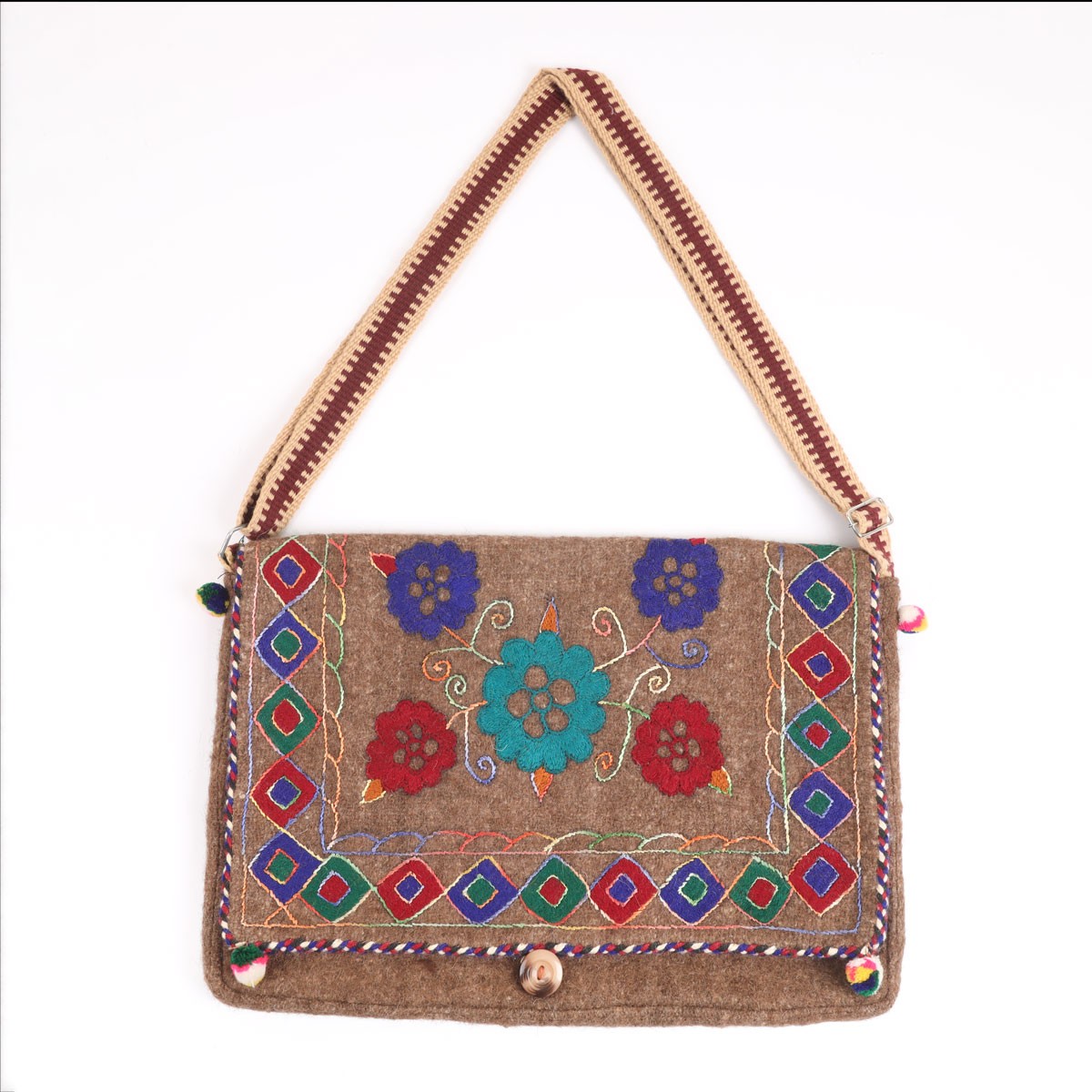 Brown Handmade Embroidered Computer Bag | Cross-body Shoulder Computer Bag 1