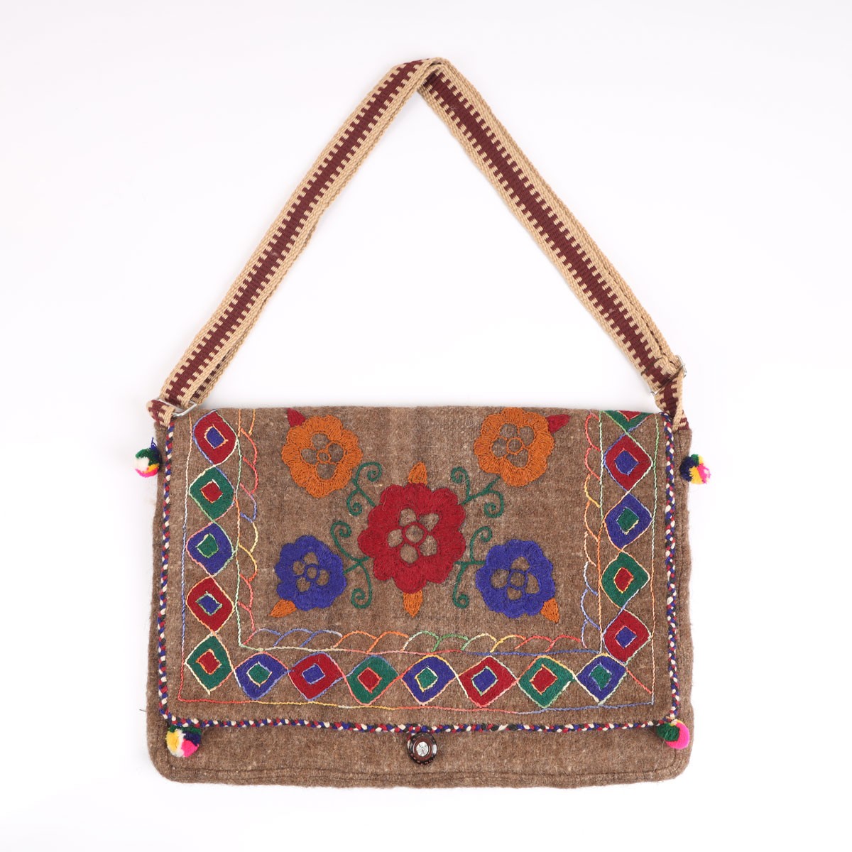 Brown Handmade Shoulder Computer Bag | Cross-body Embroidered Computer Bag 1