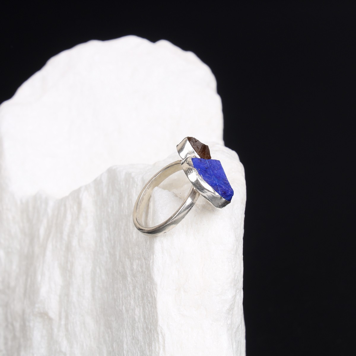 Lapis Lazuli & Scapular Stones Rough Cut Ring | 925 Silver Two-Stone Ring 1