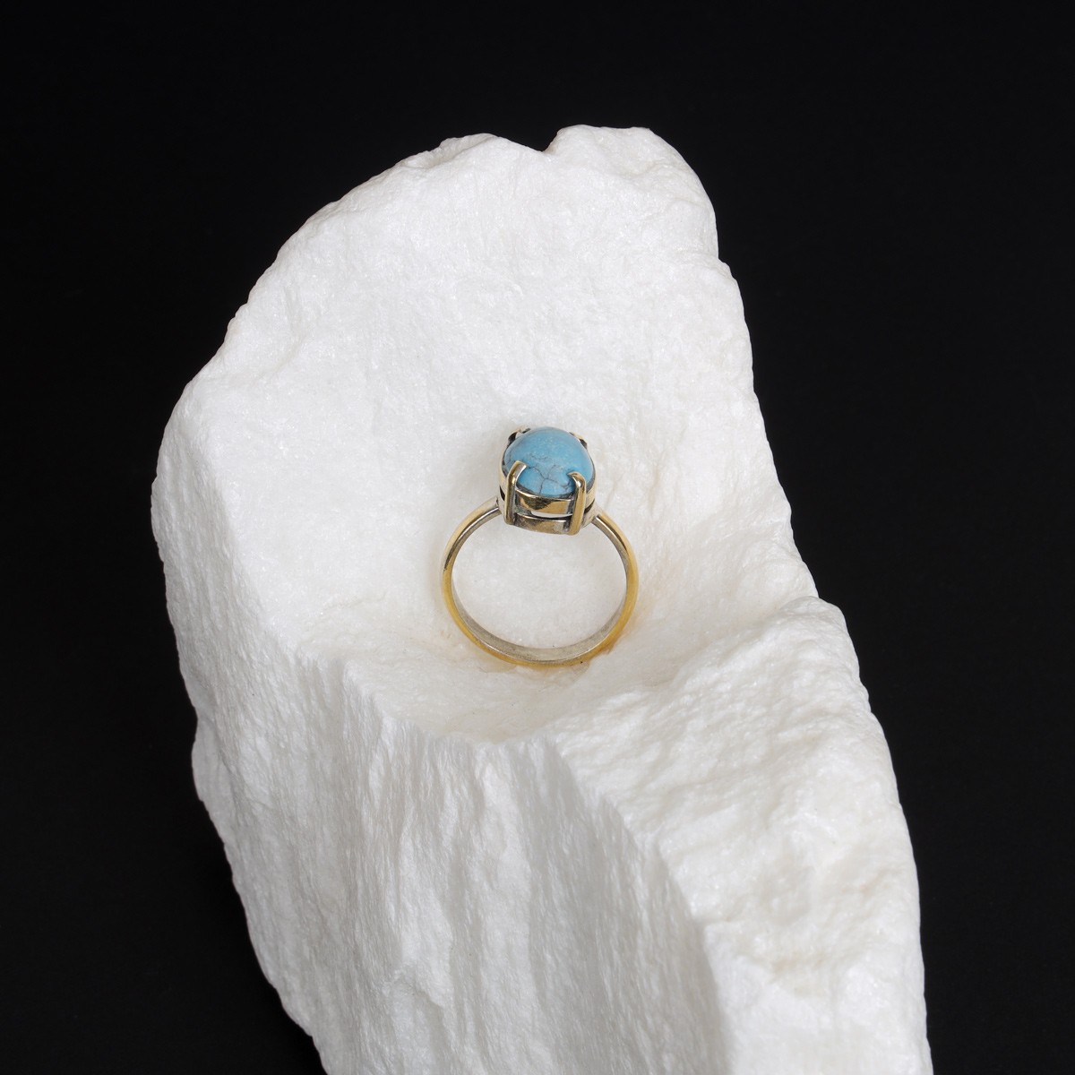 Turquoise Solitaire Gold Plated Ring | 925 Silver Classic Ring 1