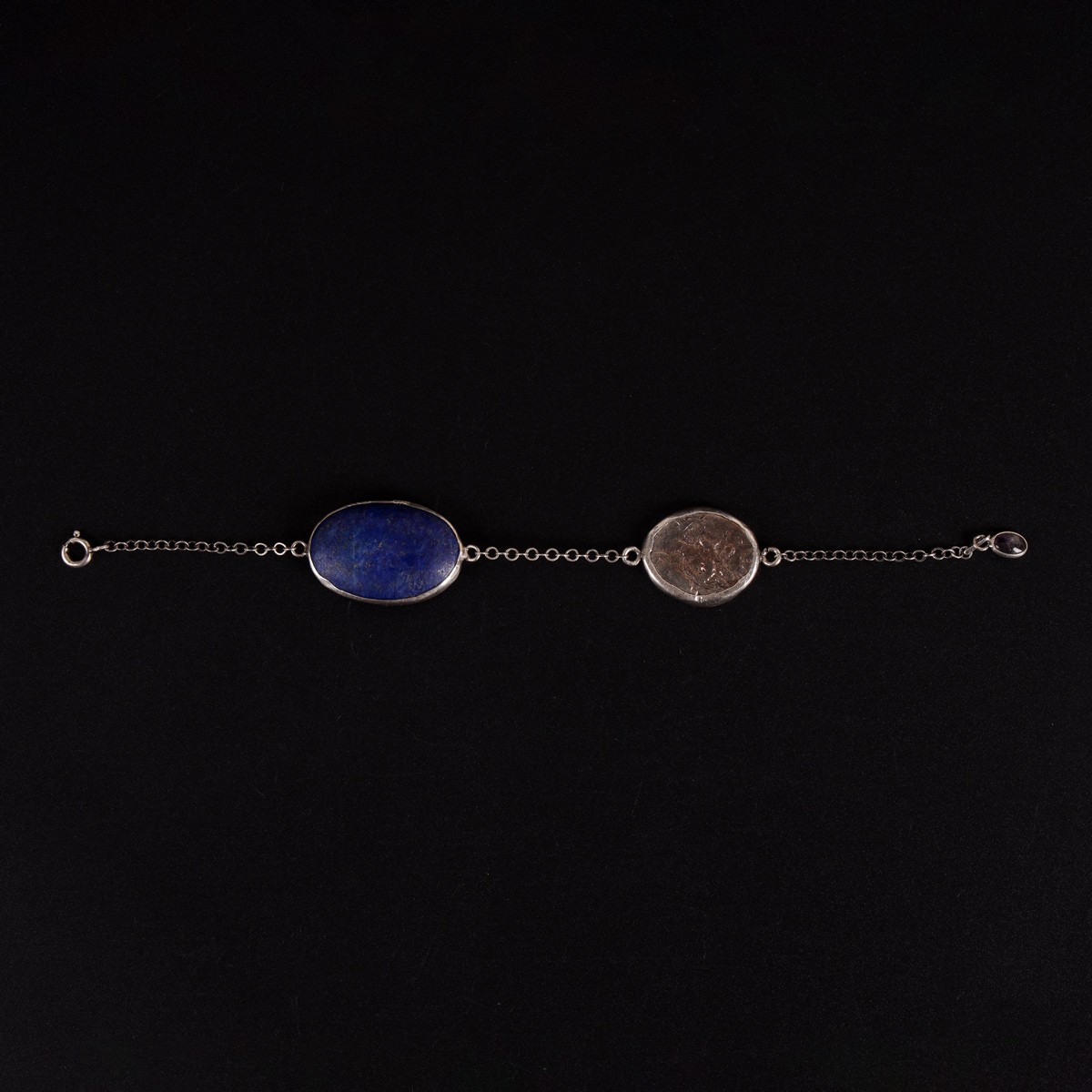 Lapis Lazuli Copper Coin Bracelet | 925 Silver Chain Bracelet  1