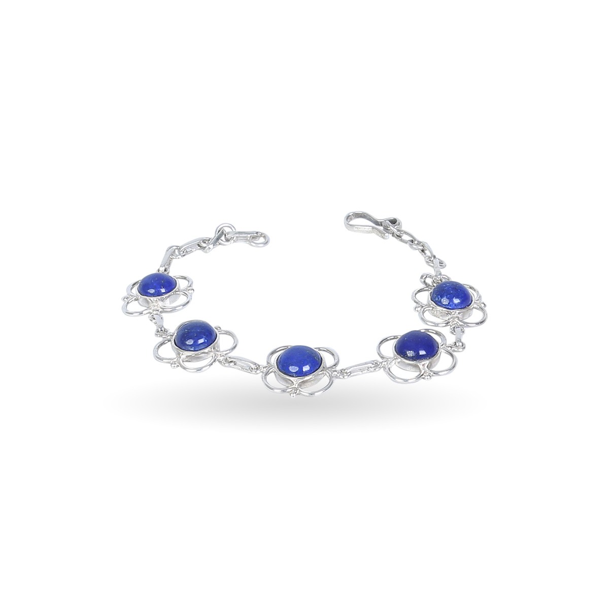 Lapis Chain Bracelet | Silver Floral Style Bracelet  1