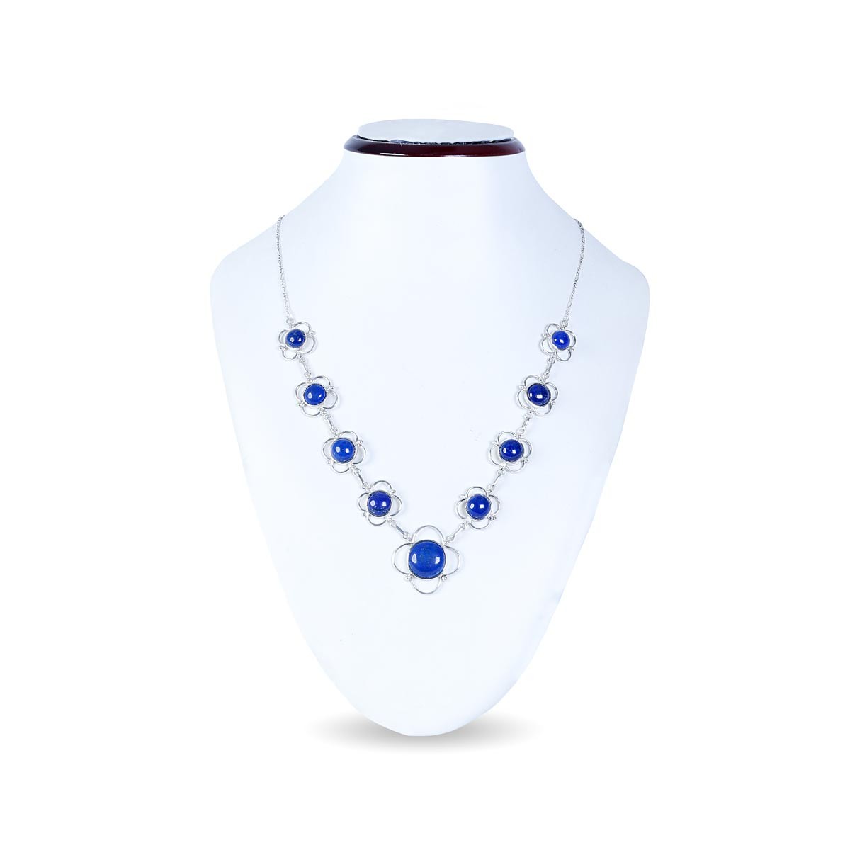 Lapis Lazuli Silver Jewelry Set | Floral Necklace, Earrings, Ring, Bracelet  2
