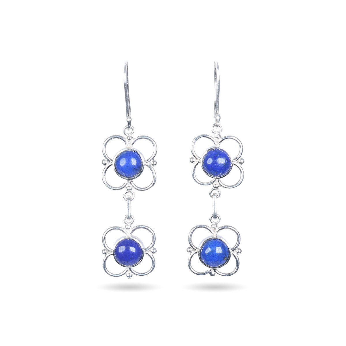 Dangle Lapis Earrings | Silver Floral Hook Earrings 1
