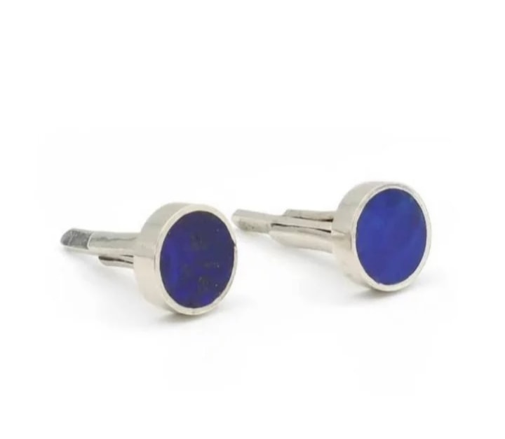 Blue Lapis Lazuli Stone Cufflinks | Silver Round Cufflinks 1