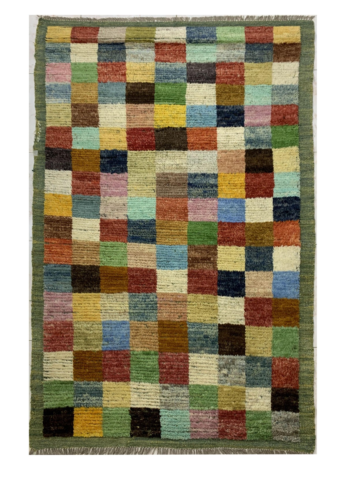 Green Gabba Square Pattern Afghan Handmade Carpet | Turkmen Weave Carpet 5.90 X 3.50 (ft) 1